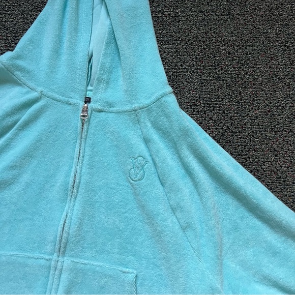Victoria’s Secret Tourquoise Blue Green Cropped Zip-Up Sweater Terry Cloth Sz XS - Picture 11 of 16